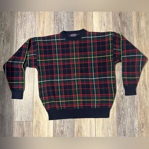 Roundtree & Yorke Men's Plaid Crewneck Sweater - Black, Red, Green
